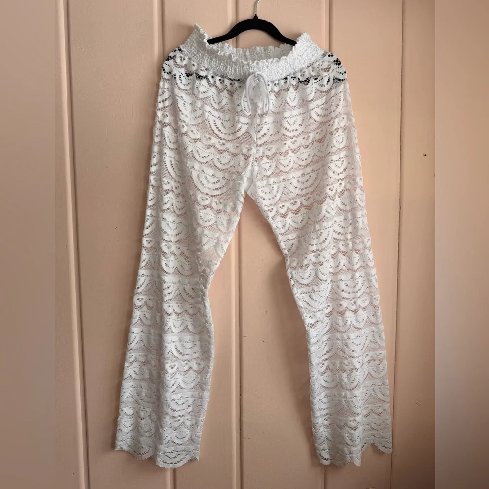 Miken White Lace Crochet Beach Pants SzL